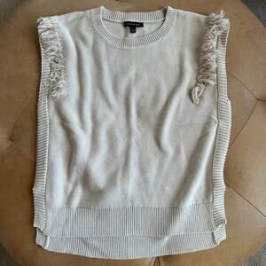 Banana Republic Cream Cotton Knit Sweater Vest Women XL Boho Fringe Boxy Layer‎